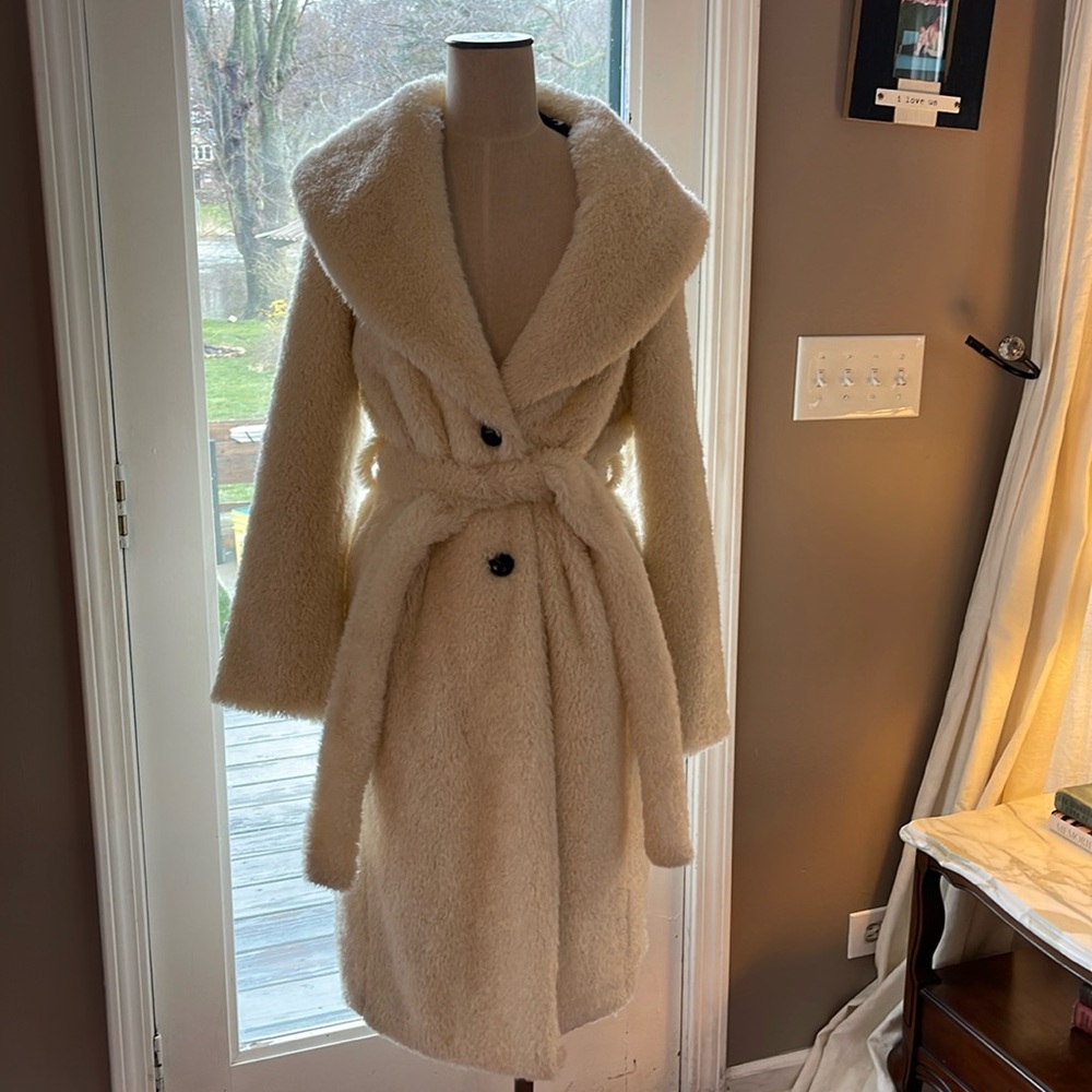 Avec Les Filles Faux Fur Ivory Long Line Coat